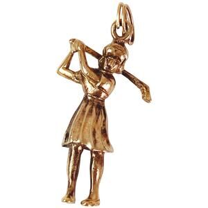 Vintage Mid Century Gold Filled Female Golfer Charm Pendant Sports Jewelry